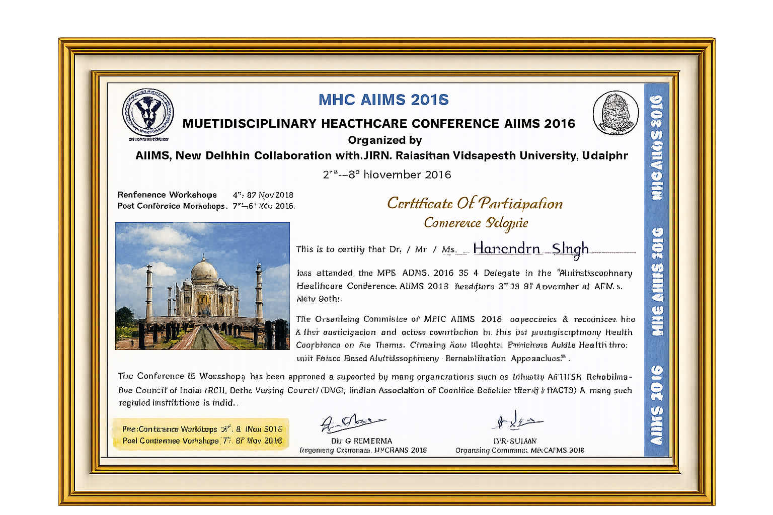 HR Physiotherapy clinic certificate and recognition image 1