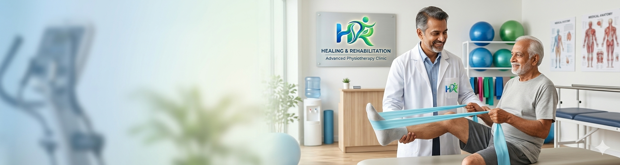 Physiotherapist assisting patient with leg rehabilitation at HR Physiotherapy Clinic — hero slide 1