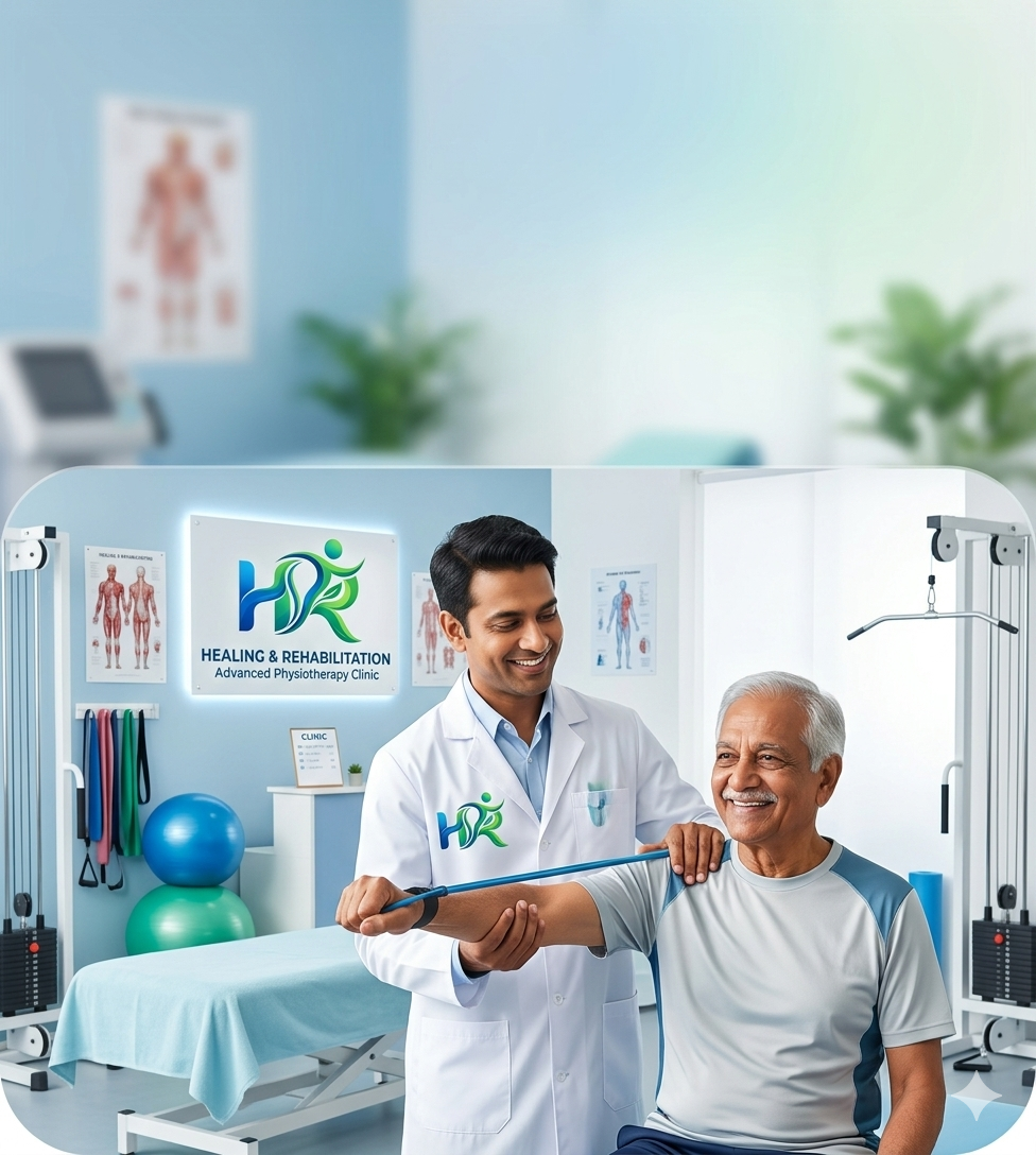 Physiotherapist guiding knee rehabilitation exercises at HR Physiotherapy Clinic Malviya Nagar